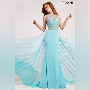 Jovani Sleeveless Turquoise Beaded Prom Dress Size 0 Style 21029 GUC